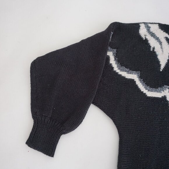 Vintage Jessica By Sears Black White Knit 2% Angora 2% Metallic Metal Sweater M - Picture 8 of 11